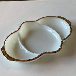 Vintage Fire King White Milk Glass with Gold Rimmed Edge Serving Dish